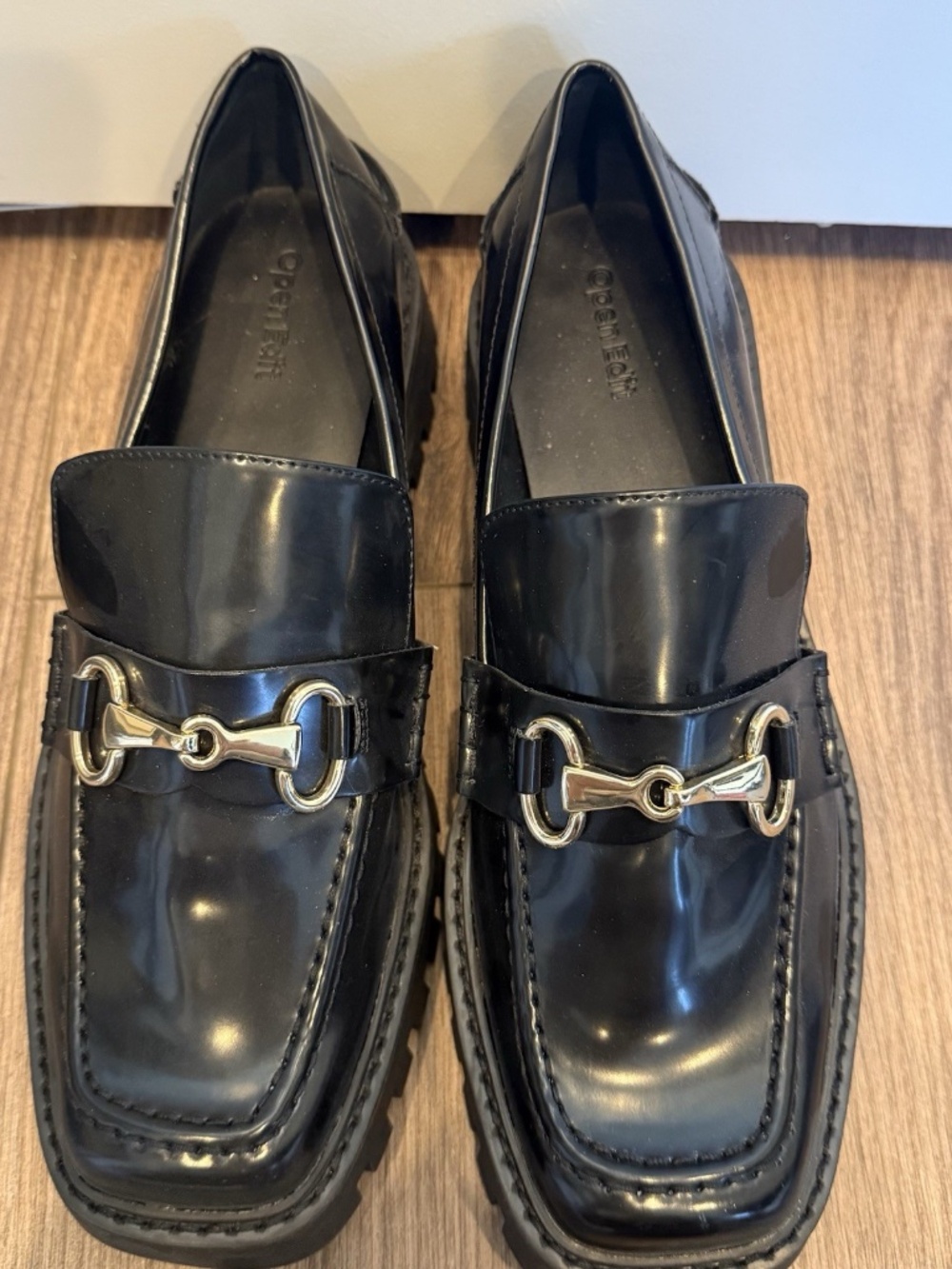 Open Edit Loafer Womens 9M Black Chunky Slip-On Lug Sole Bit Loafer - Picture 2 of 8